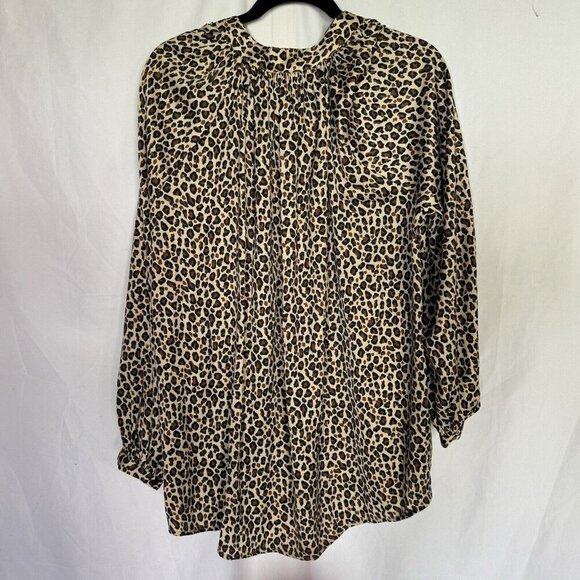 Women's Crown Ivy Curvy Blouse Brown Beige Leopard Tassel‎ Boho Flowy Popover L - Picture 2 of 7
